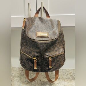 Calvin Klein Brown Backpack with Gold Details
